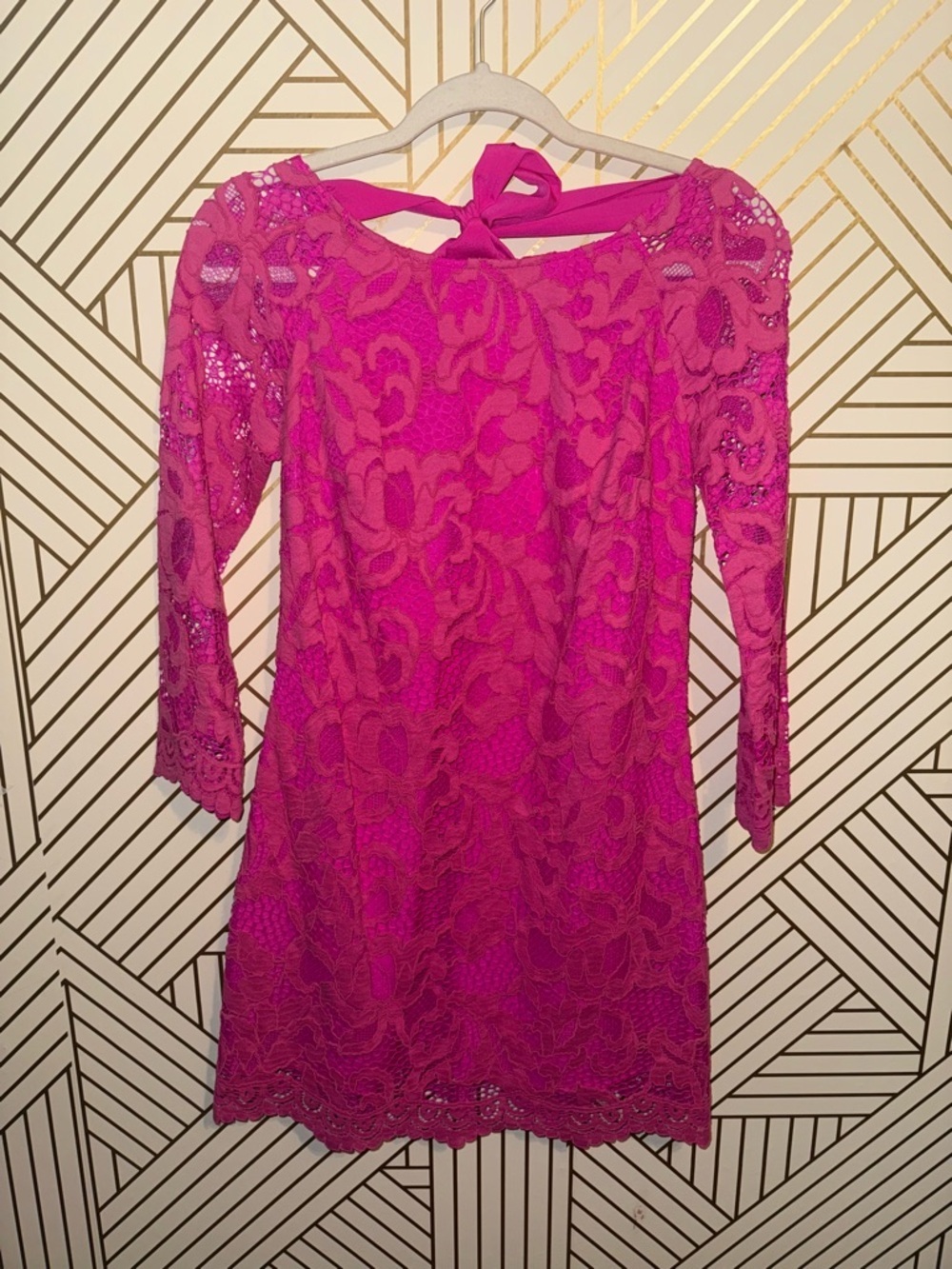 Lilly Pulitzer Aaliyah Dress Hot Pink Lace Mini Dress with Tie Back Size 2 Lace - Picture 3 of 15
